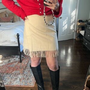 Vintage off white wool Fringe Skirt